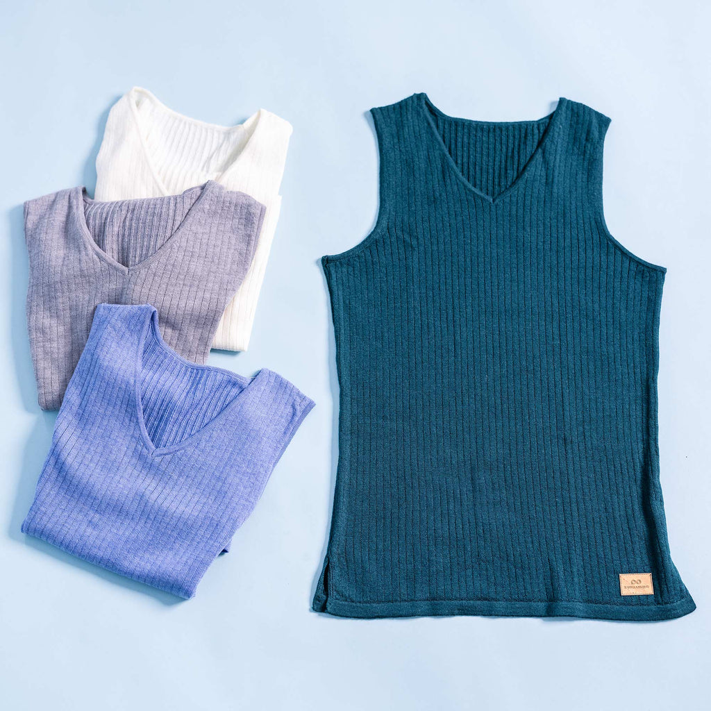 MARTINIQUE Elastic-Free 100% Organic Merino Wool Tank Top Camisole (OC Thread, No Polyester, No Plastic, No Synthetics) (100% Biodegradable)