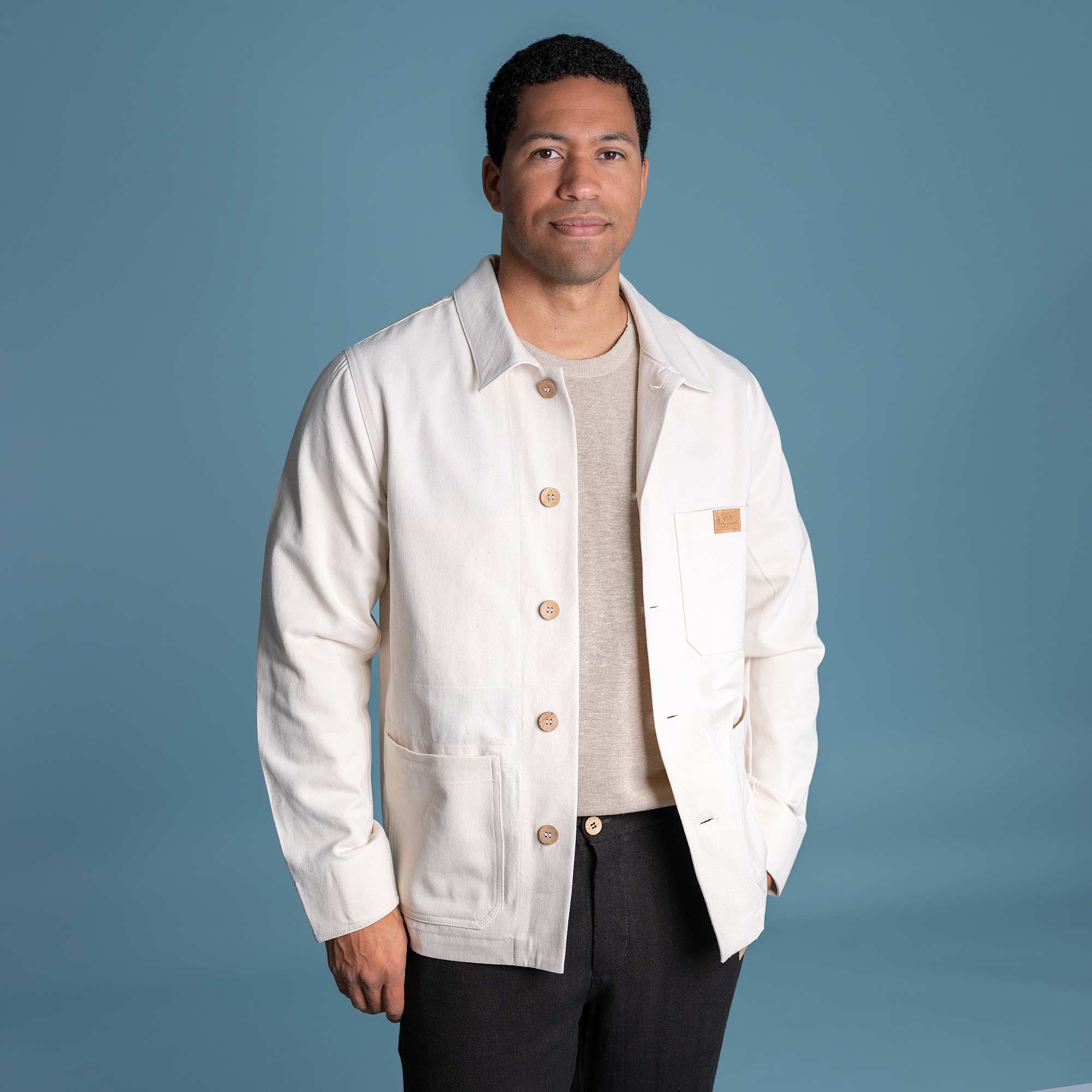 100% Organic Cotton Twill Jacket Plastic-free Synthetic-free Mn L