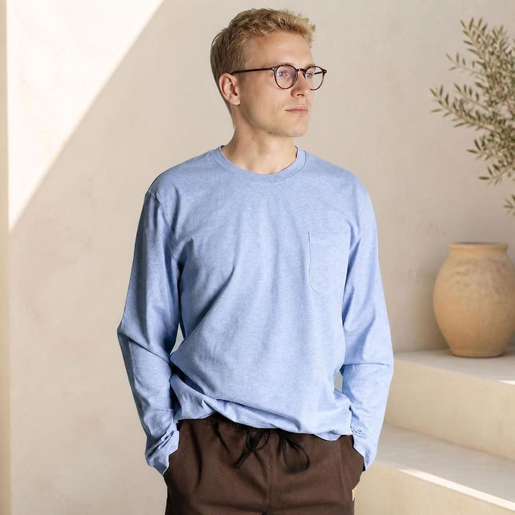 polyester-free 100% certified organic cotton long-sleeve pocket t-shirt