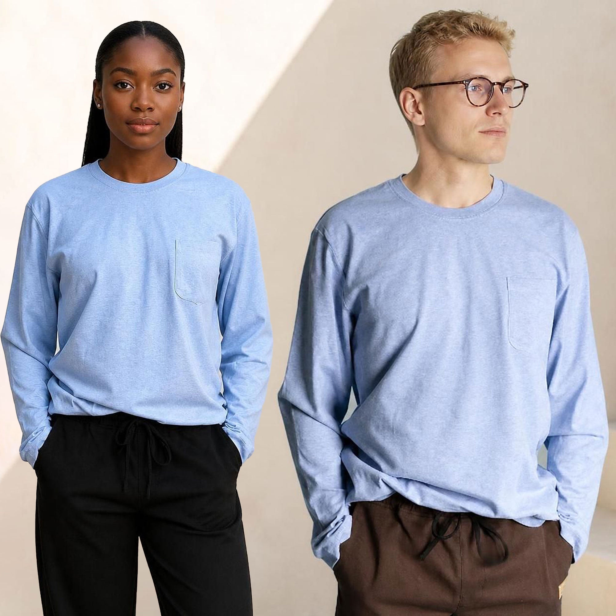 Unisex 100% Organic Cotton Long-Sleeve Pocket T-Shirt