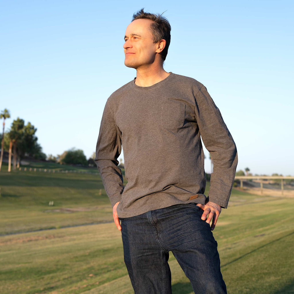 MIDTOWN 100% Organic Cotton Long-Sleeve Pocket T-Shirt (100% Biodegradable, OC Thread, Plastic-free) (Unisex)