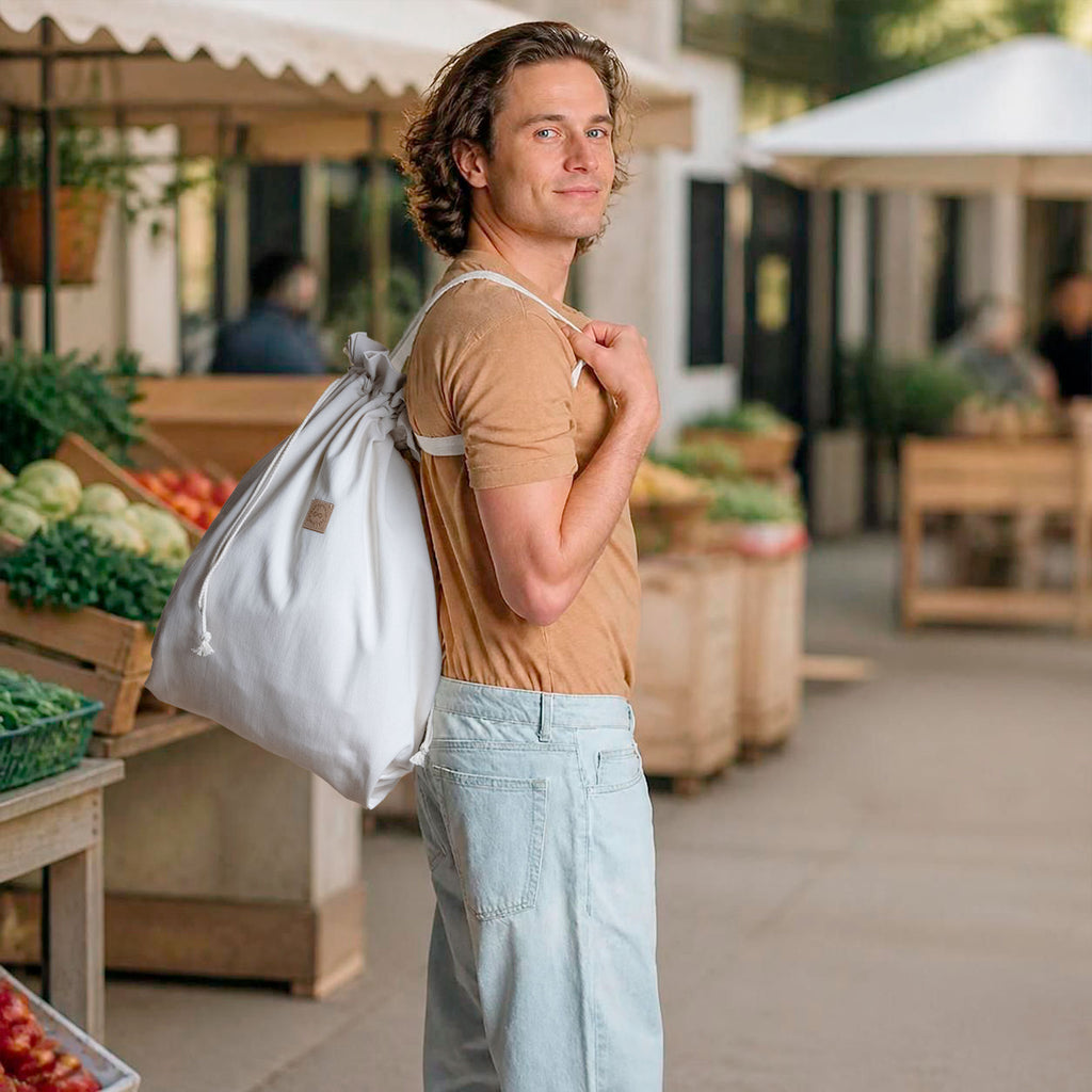 organic cotton cinch drawstring shopping bag