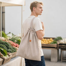Load image into Gallery viewer, 100% organic linen cinch bag for laundry and shopping plastic-free