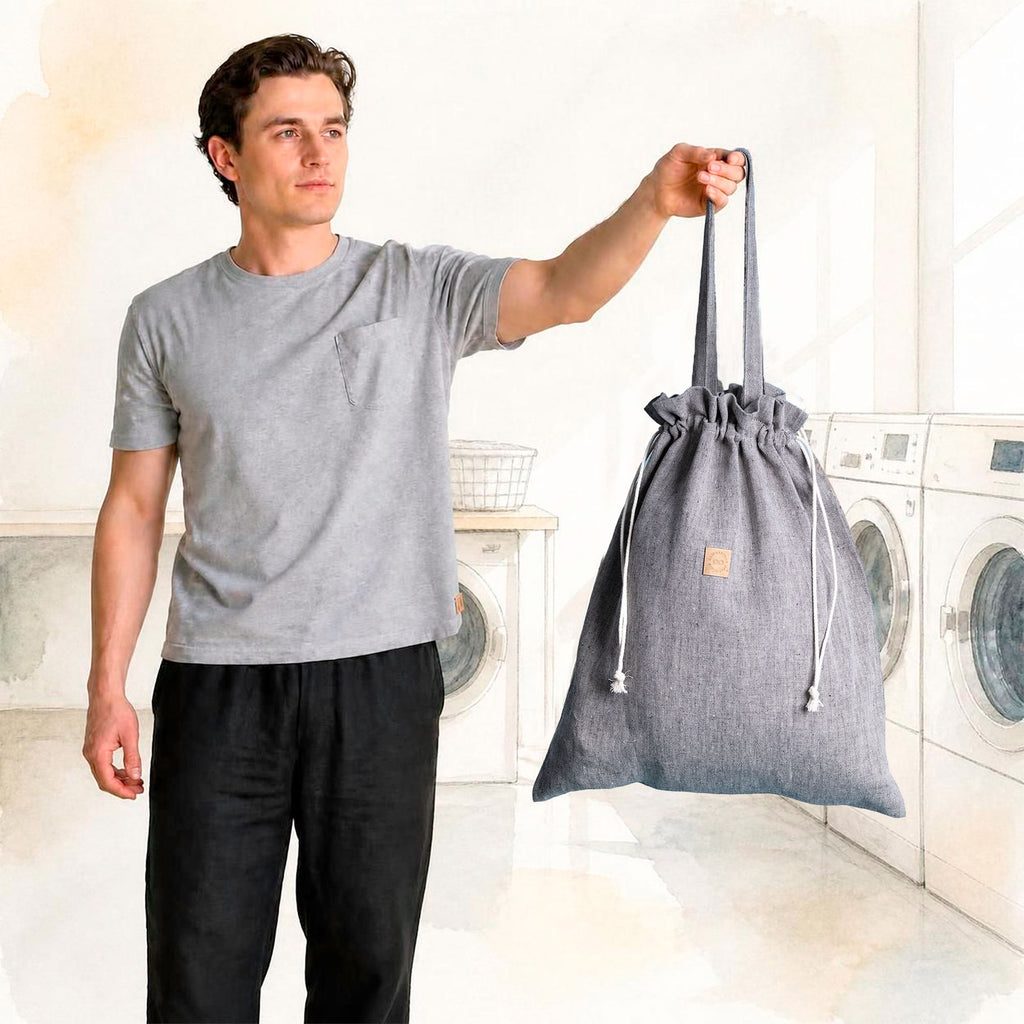 organic linen laundry bag