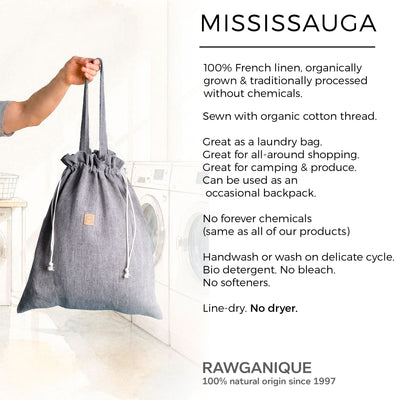 100% organic linen cinch bag for laundry and shopping plastic-free polyester-free