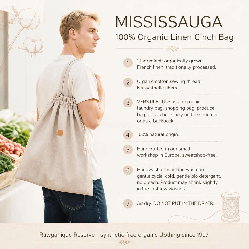 100% organic linen cinch bag for laundry and shopping plastic-free polyester-free