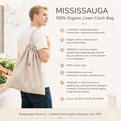 100% organic linen cinch bag for laundry and shopping plastic-free polyester-free