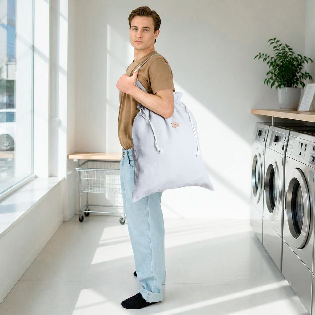 MISSISSAUGA 100% Organic Linen Drawstring Cinch Bag (Plastic-free, 100% Natural Origin, OC Thread) (Laundry, Shopping, Travel, Satchel, Backpack, Extra Bag) (23.03” High x 20.27” Wide)