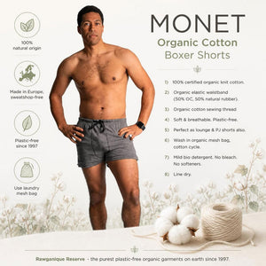 plastic-free 100% certified organic cotton boxer shorts polyester-free