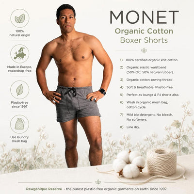 plastic-free 100% certified organic cotton boxer shorts polyester-free