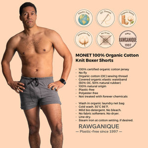 plastic-free 100% certified organic cotton boxer shorts polyester-free
