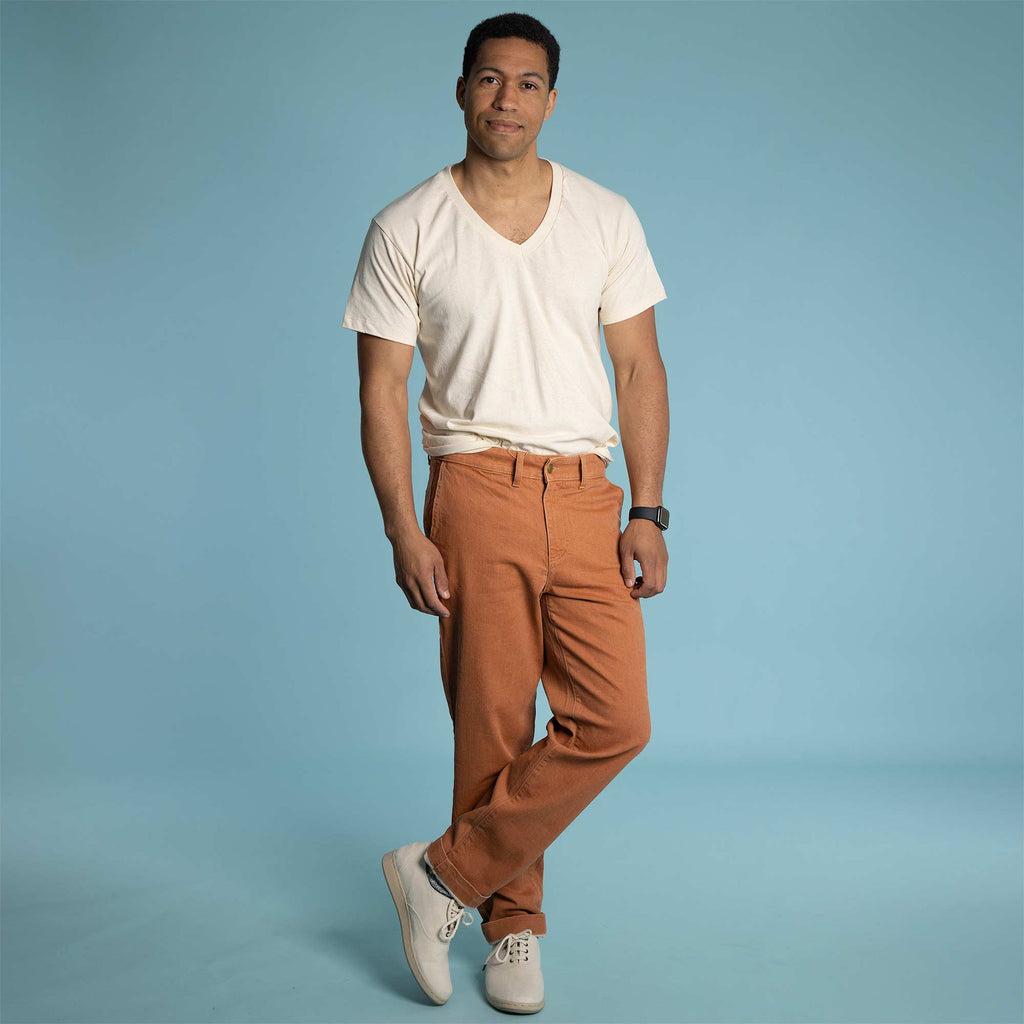 clay dyed organic cotton chinos