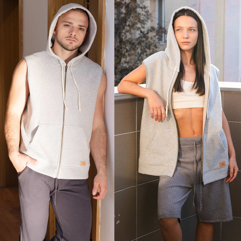 plastic-free organic cotton fleece hoodie vest