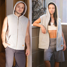 Load image into Gallery viewer, plastic-free organic cotton fleece hoodie vest