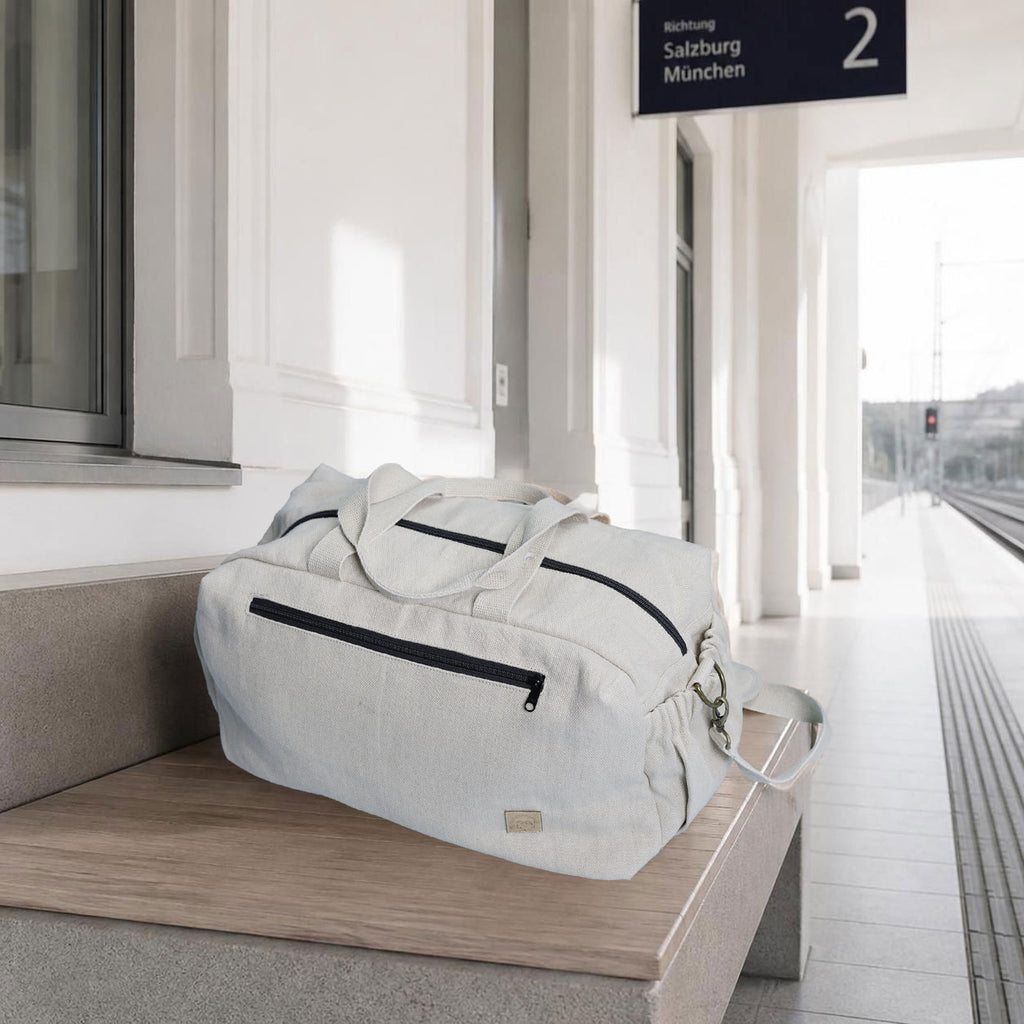 organic linen duffel bag for sports and travel