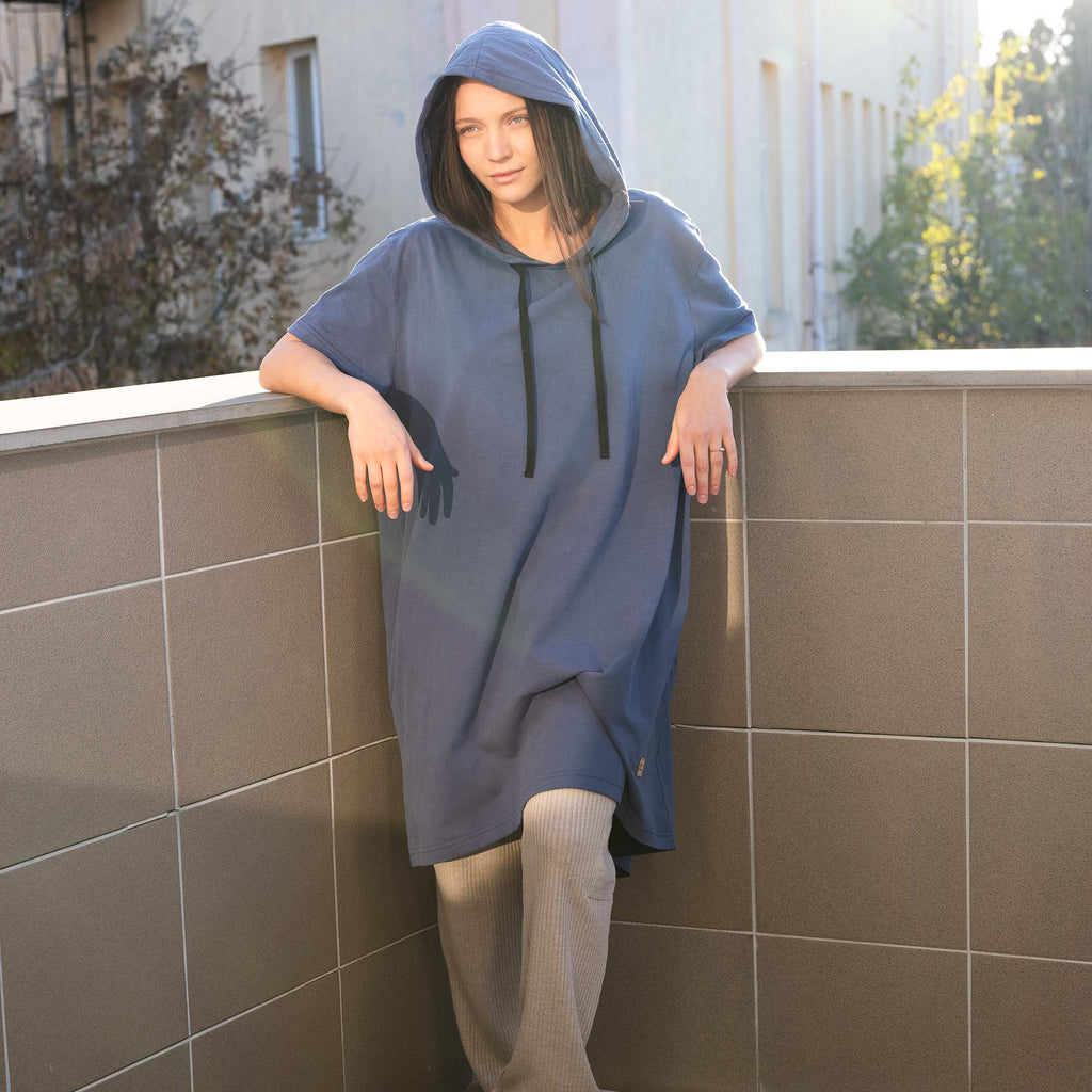 plastic-free organic cotton tunic with hoodie