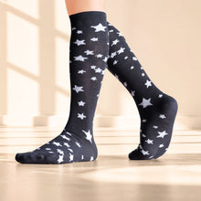 Load image into Gallery viewer, organic cotton knee high socks with star design