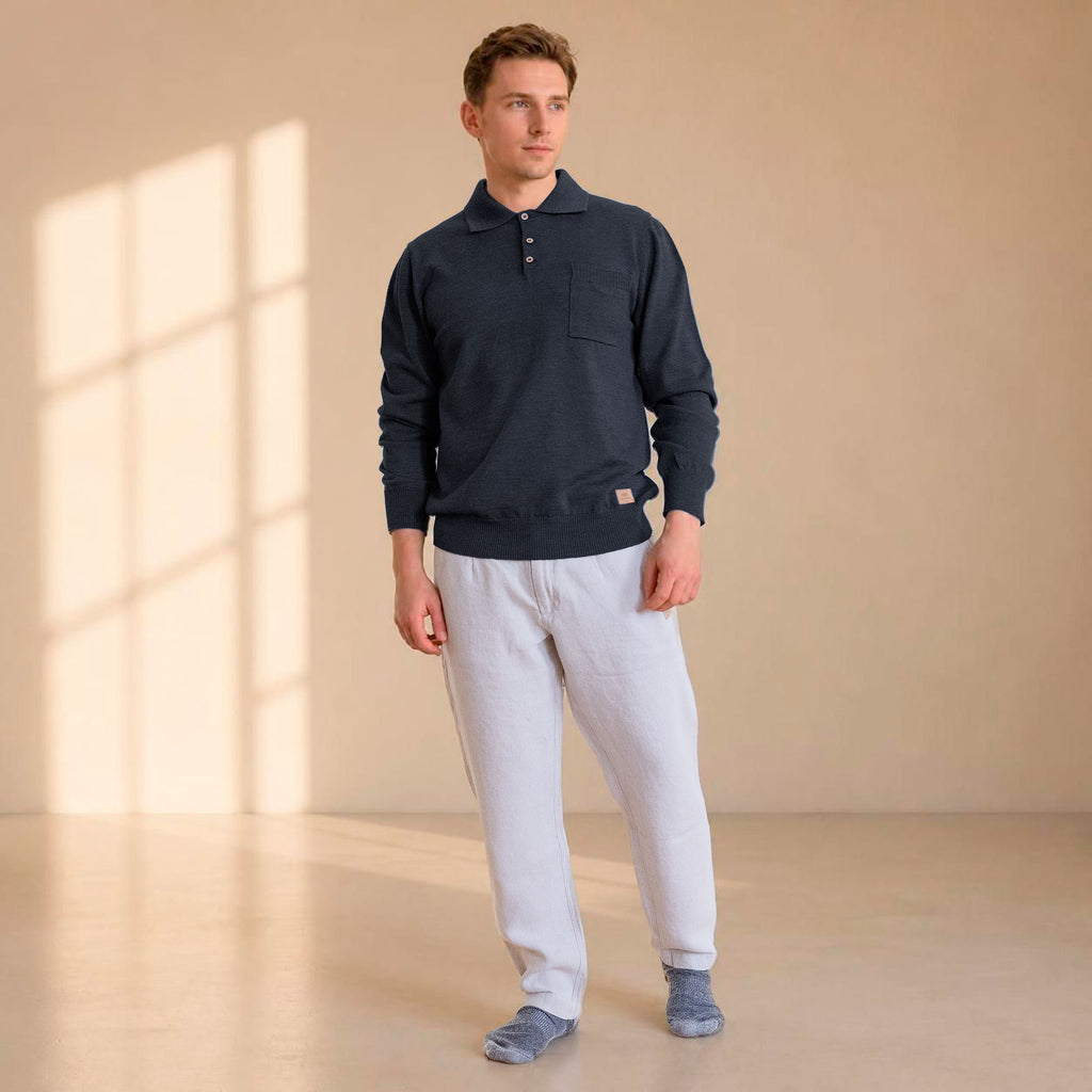 100% certified organic merino long-sleeve polo shirt