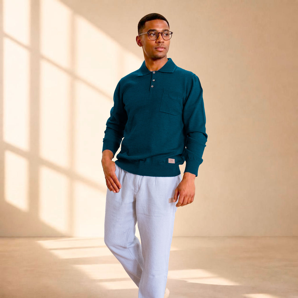 100% certified organic merino polo shirt long-sleeve