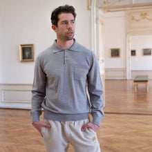 Load image into Gallery viewer, organic merino LS polo athletic gray