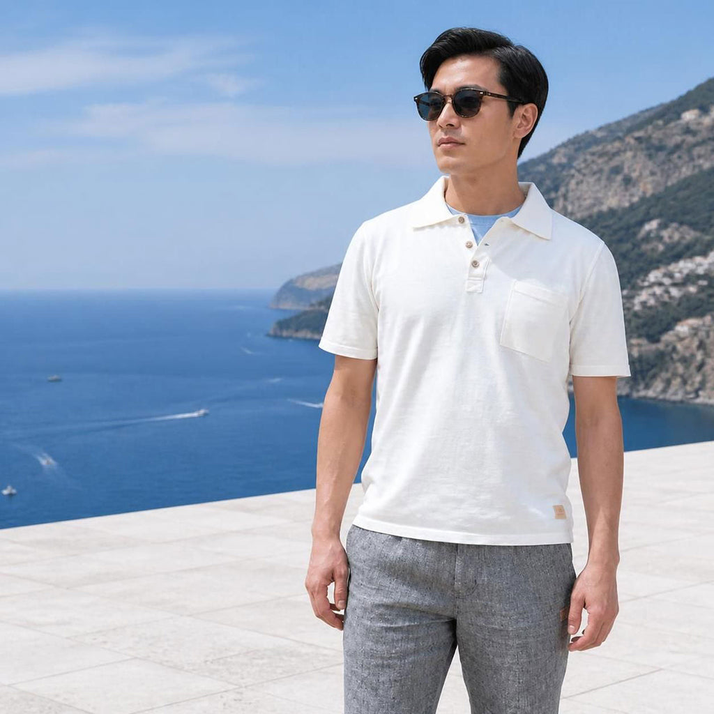 100% certified organic merino polo shirt plastic-free polyester-free