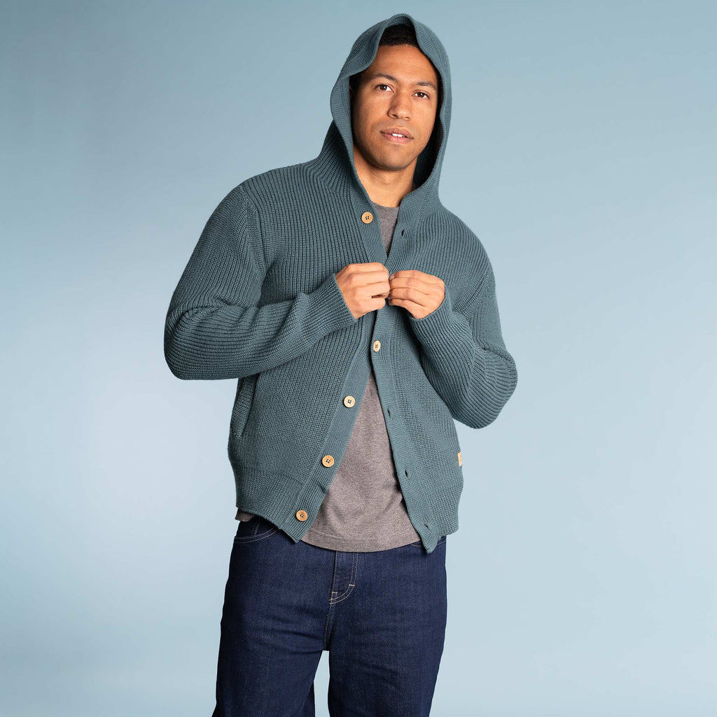 100% organic merino wool cardigan sweater with hood