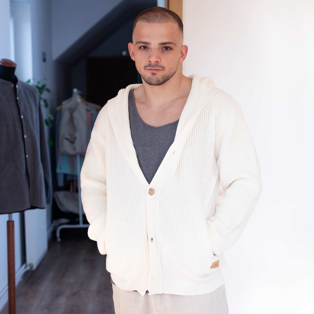 100% organic merino wool hoodie cardigan sweater