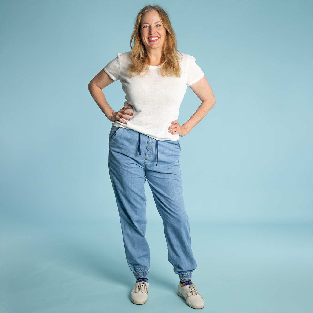 women's organic cotton joggers indigo dyed