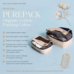 100% certified organic cotton packing cubes plastic-free polyester-free