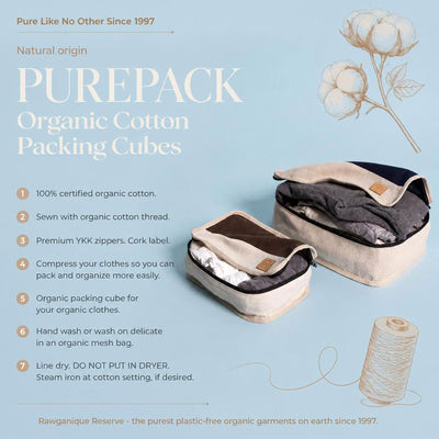 100% certified organic cotton packing cubes plastic-free polyester-free