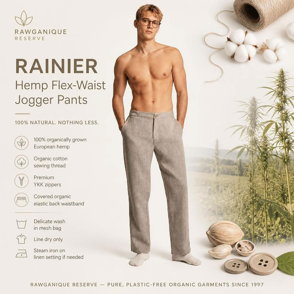 plastic-free 100% organic hemp flex-waist jogger pants