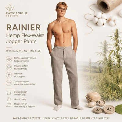 plastic-free 100% organic hemp flex-waist jogger pants