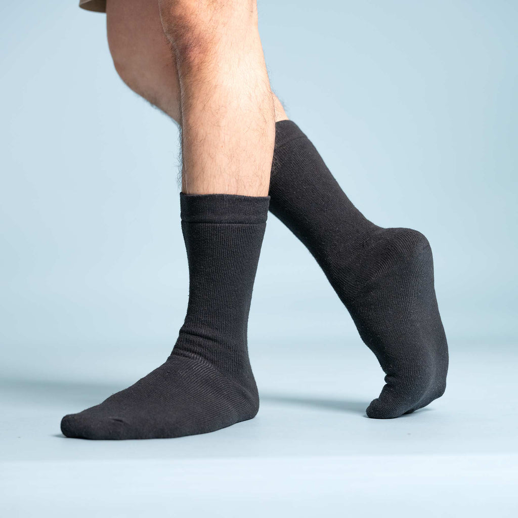 Organic Cotton Terry Socks (Chemical-Free, Plastic-free, Breathable) Black V2 (Bio Dye) / L (M10-12)