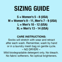 Load image into Gallery viewer, Sizing guide and care instructions for organic merino wool socks