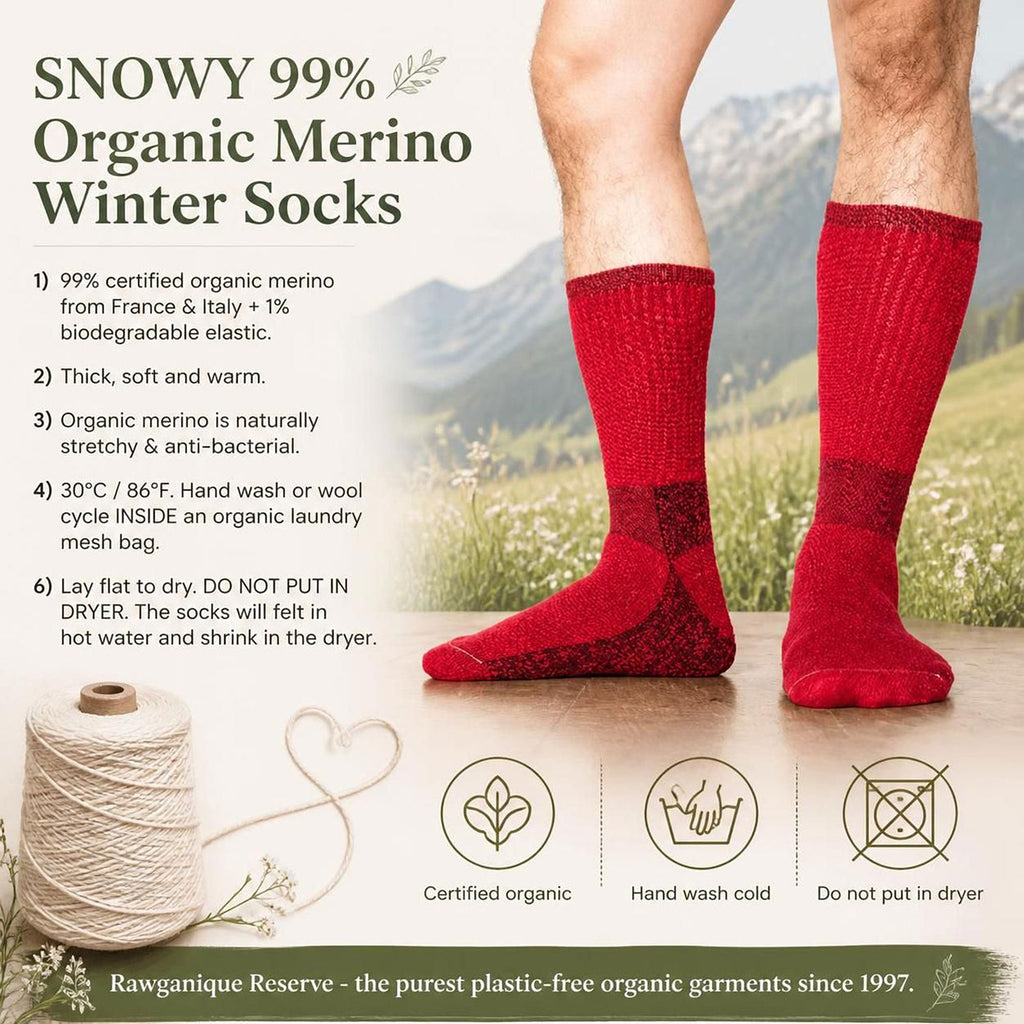 100% certified organic merino wool socks thick and warm plastic-free
