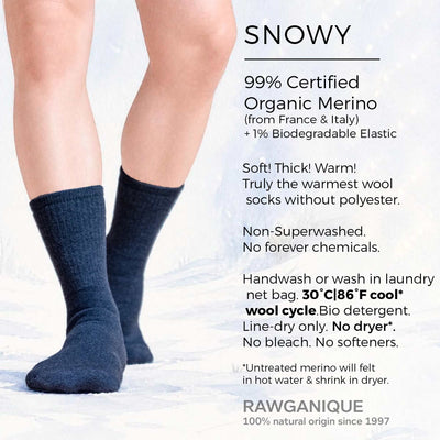 Certified organic merino wool socks thick and warm plastic-free
