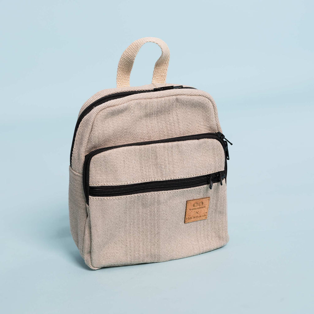 SOHO 100% Organic Hemp Mini Backpack (H8.85” x W7.28” x D3.15”) (Stiff Canvas) (Plastic-free, YKK Zippers)