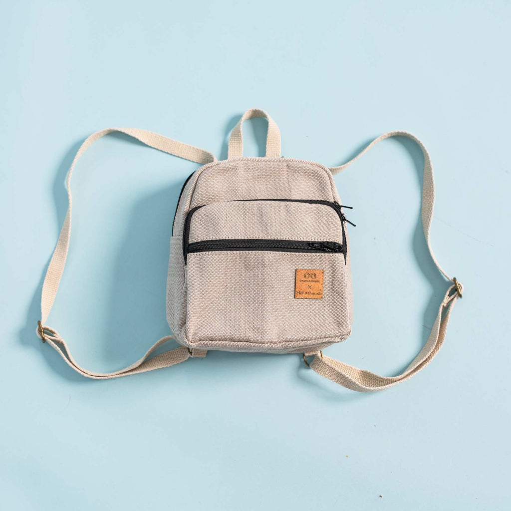 SOHO 100% Organic Hemp Mini Backpack (H8.85” x W7.28” x D3.15”) (Stiff Canvas) (Plastic-free, YKK Zippers)