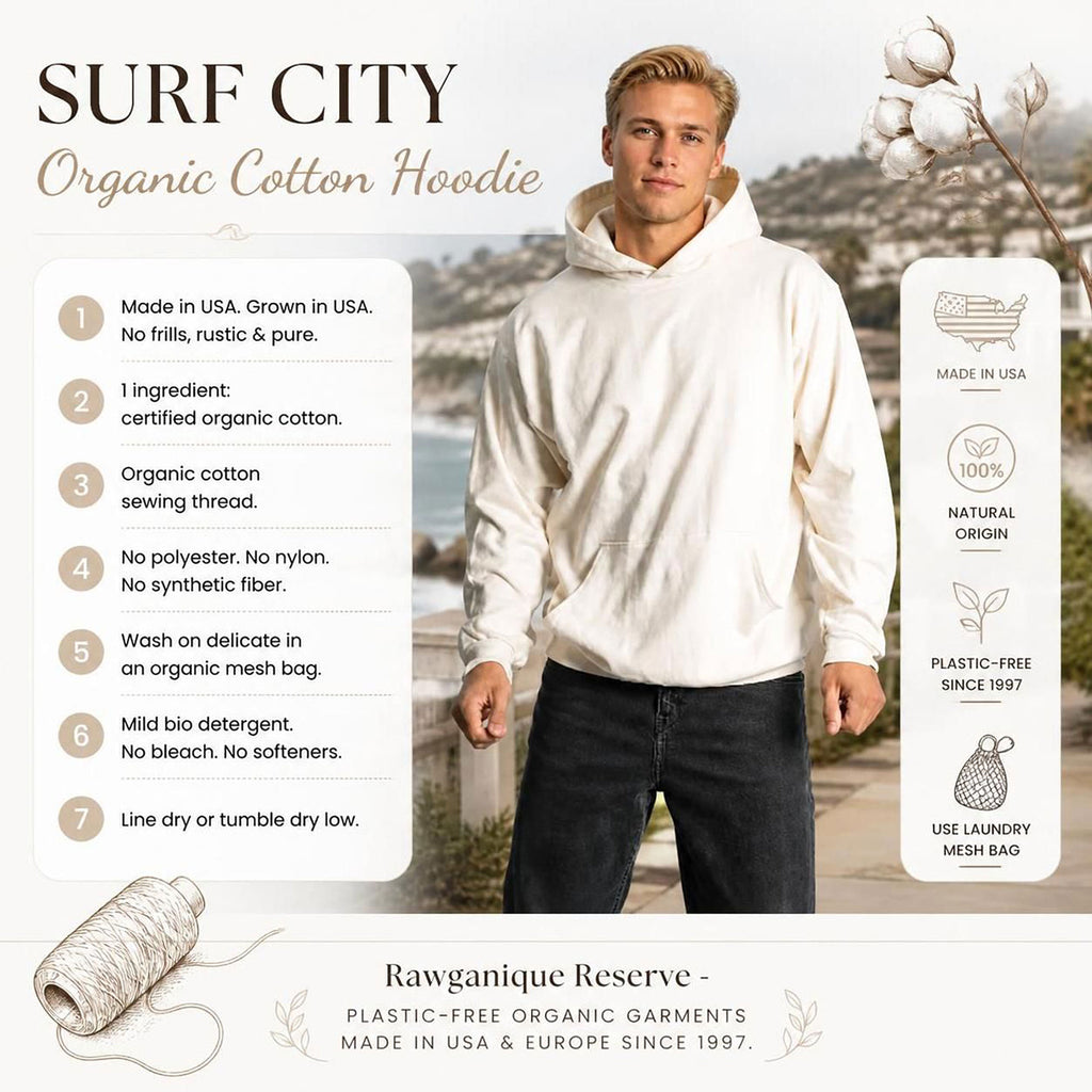 polyester-free 100% certified organic cotton lightweight hoodie made in usa