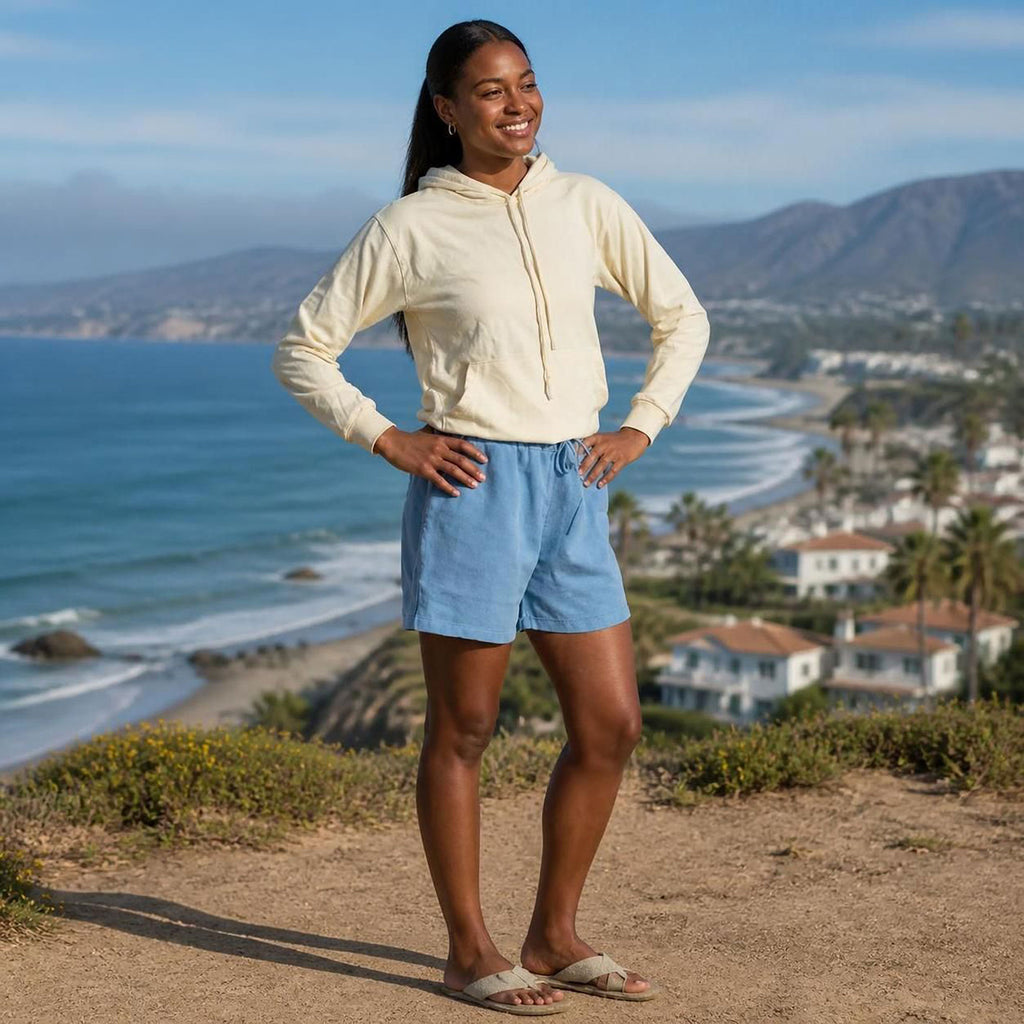 plastic-free 100% certified organic cotton lightweight hoodie made in usa sewn with organic cotton thread