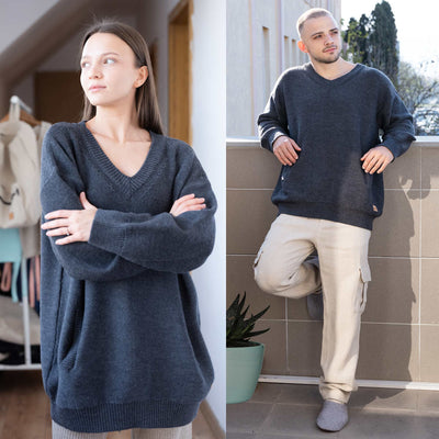 100% organic merino v-neck sweater warm plastic-free