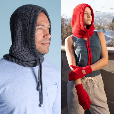 100% organic merino wool hoodie hat