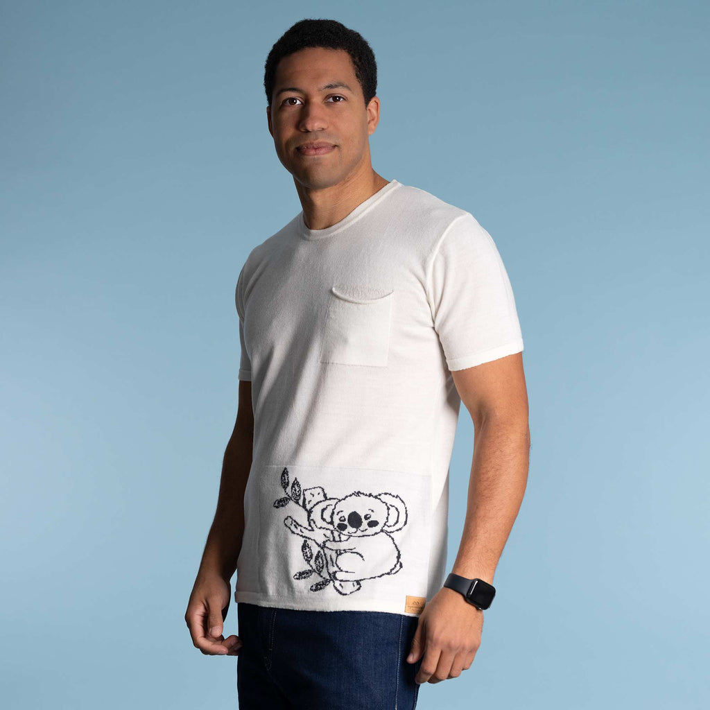 organic merino wool t-shirt with koala bear design