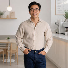 Load image into Gallery viewer, plastic-free organic flax linen dress shirt with pocket