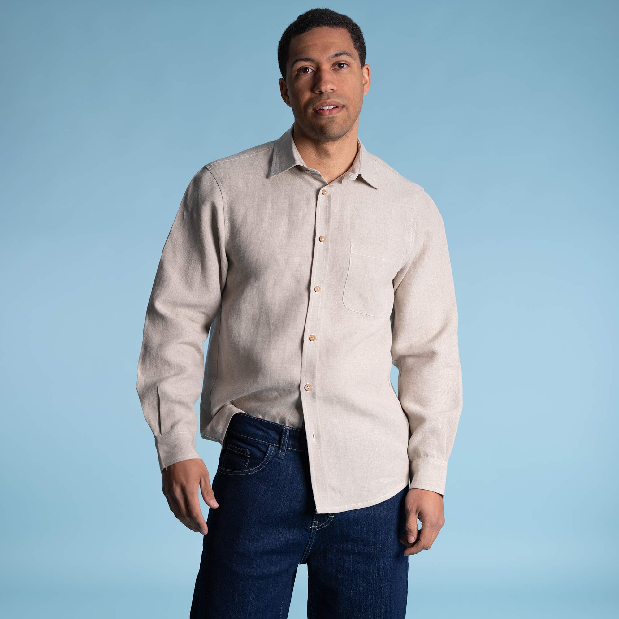 100% Organic Linen Unisex Dress Shirt (With Pocket; Modern