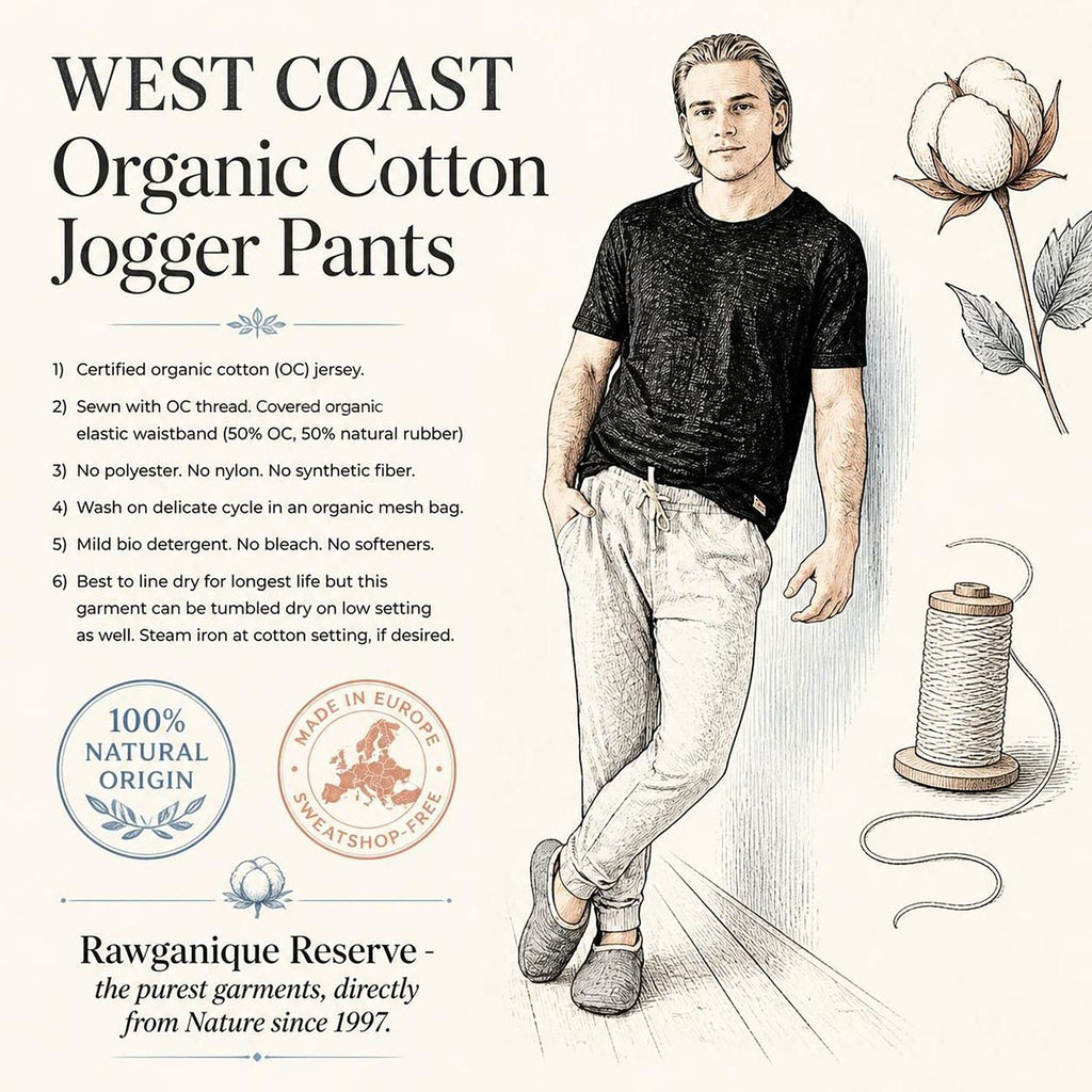 100% organic cotton jogger pants plastic-free polyester-free