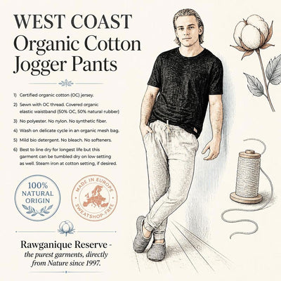 100% organic cotton jogger pants plastic-free polyester-free