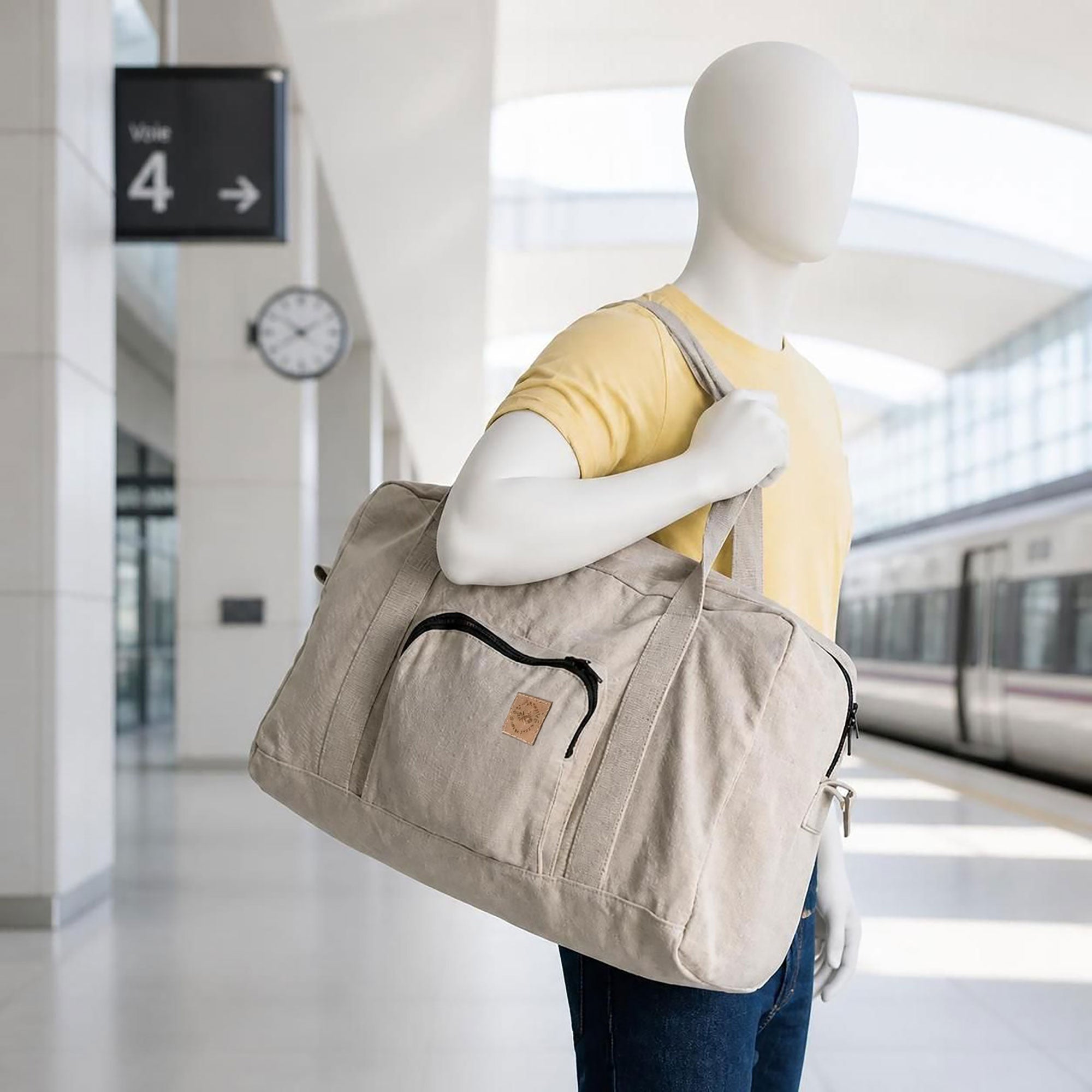 WORLD EXPLORER 100% Organic Linen Duffel Bag (20x12.5x9) (18oz Linen Canvas, YKK Zippers, No Chemical Treatment)