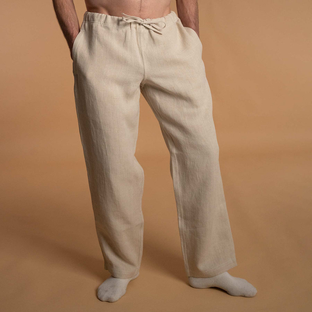 Organic Hemp Cotton Rustic Elastic Waist Trousers – Boho Hippie Yoga Cargo – Men's