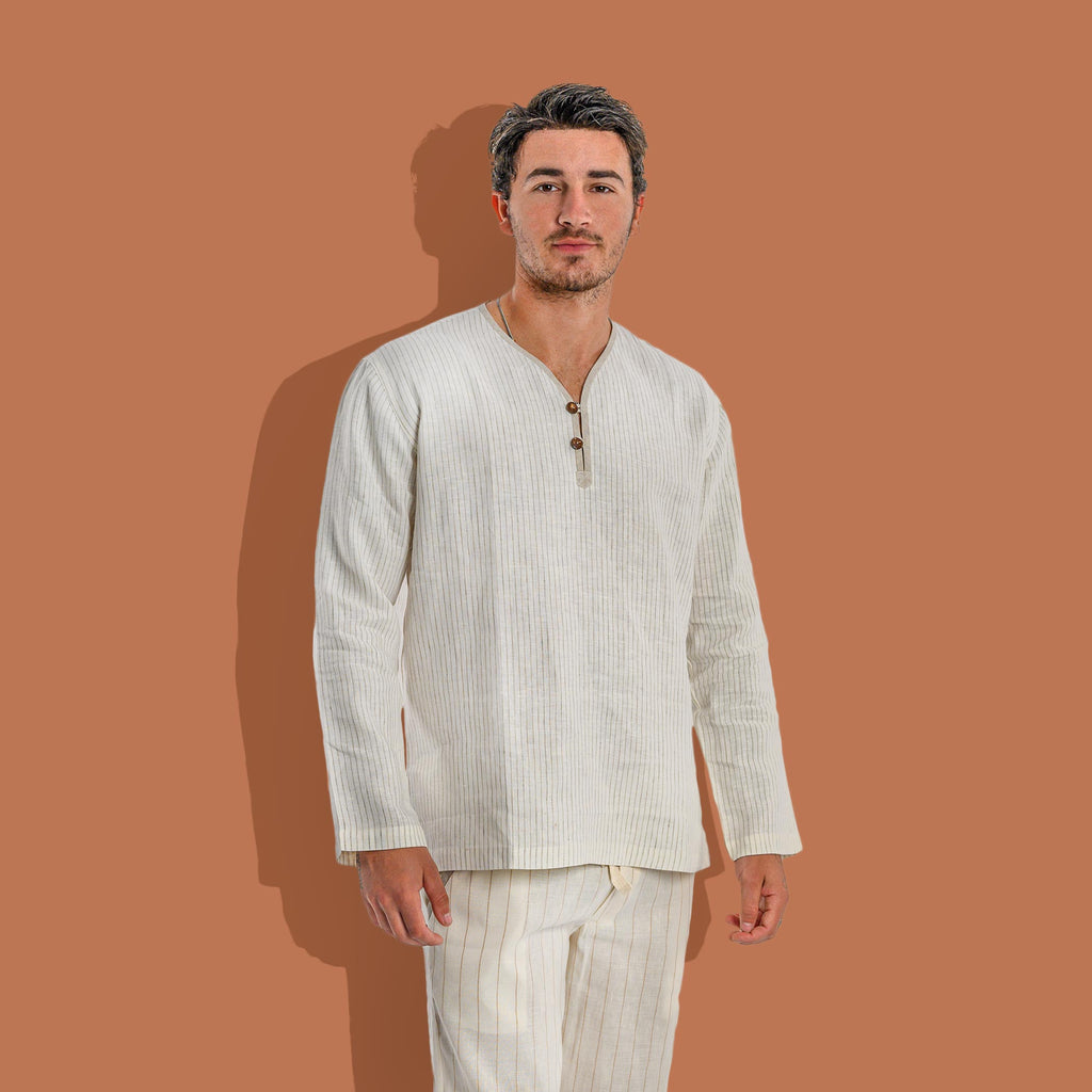 100% Organic Linen SAMADHI Shirt (Long-Sleeve; Unisex) (Closeout - Final Sale)